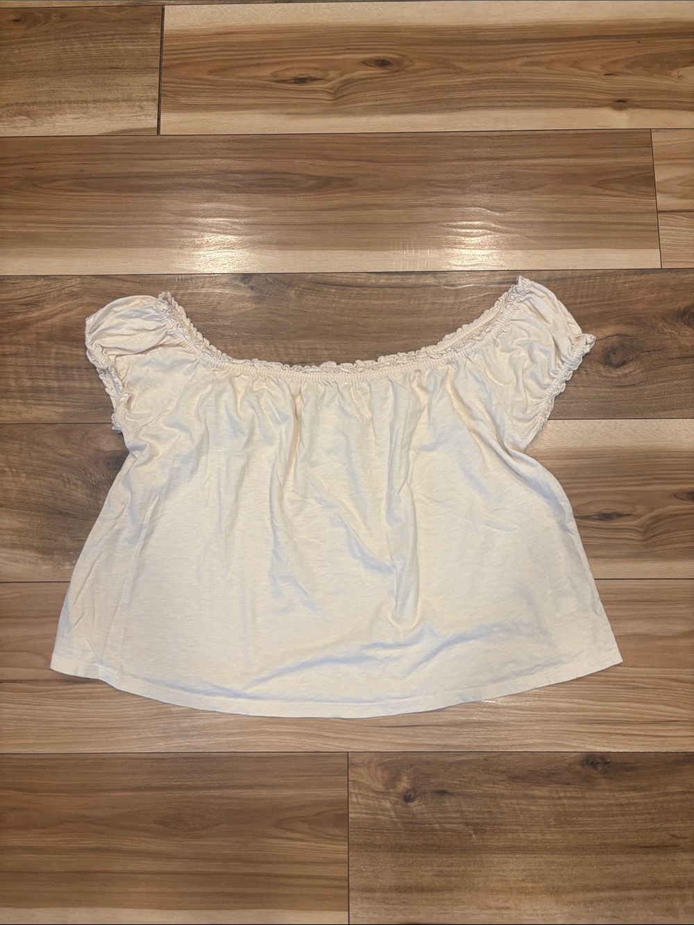 American Eagle Outfitters Cream Off-Shoulder Crop Top with Ruffle Trim